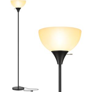 Coucrek Floor Lamp, LED Standing Lamps with White Plastic Shade, Black Modern Torchiere Floor Lamp, Tall Lamps for Living Room Dorm, Bulb not Included