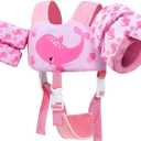 Gogokids 2-in-1 Toddler Swim Vest Pool Floaties for Kids[CPC Certified & Remove Crotch Strap]Puddle Float Jumper 24-66 Pounds, Toddler Arm Floaties Swim Jacket Water Wings for kids Boys Girls Swimmies (A-Pink Whale)