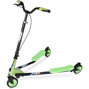 Swing Wiggle Scooter, 3 Wheels Drifting Folding Kick Scooter with 4-Level Adjustable Height/Foldable for Kids/Woman/Men Age 6+ Years Old (Green)