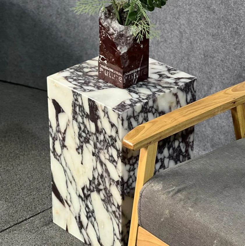 Luxury Marble Side Table,Square End Table for Modern Sofa and Bed, Living Room, Sofa, Bedroom（Calacatta Viola）