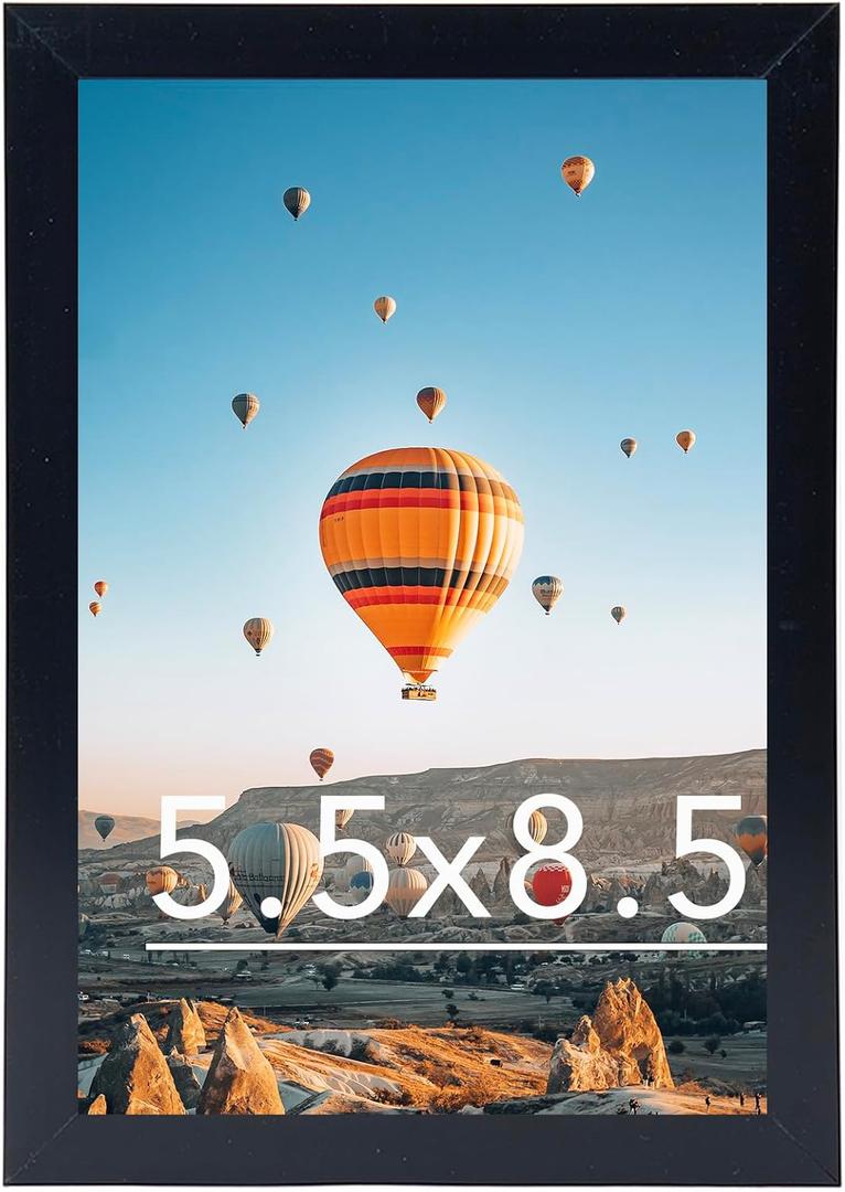 5.5x8.5 Picture Frame Black for Wall Hanging or Tabletop, Wall Mounting Horizontally or Vertically, 5.5 x 8.5 Wall Gallery Poster Photo Frame with Shatter Resistant Plexiglass, Black