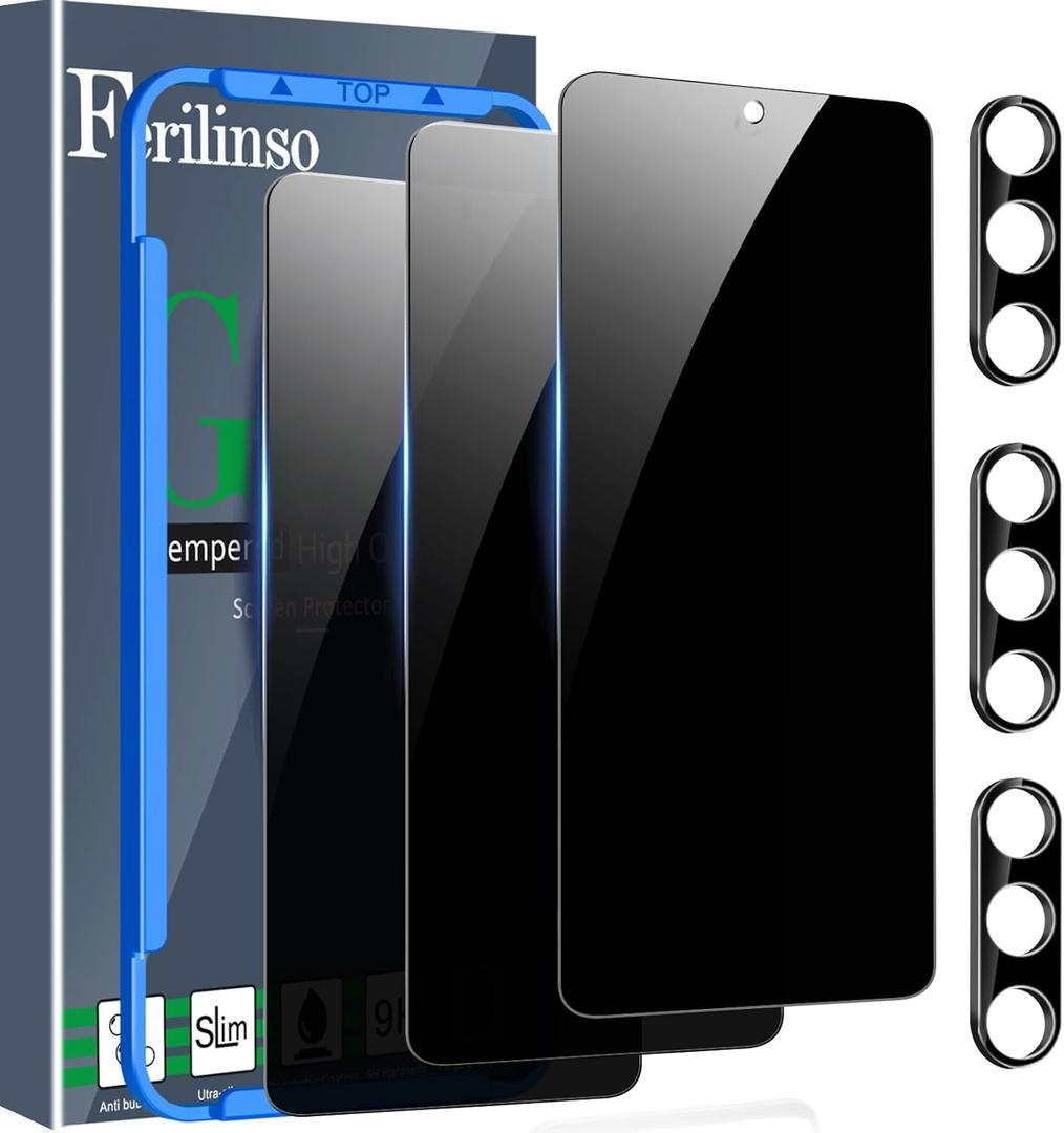 Ferilinso 3 Pack Privacy Screen Protector for Samsung Galaxy S26 with 3Pack Tempered Glass Camera Lens Protector Phone Case Friendly Accessories Protector de Pantalla for Samsung S26