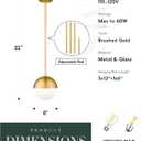 LMS 8 Inch Mid Century Pendant Lights, Brushed Gold Kitchen Island Light Fixtures with White Globe Glass Shade, Adjustable Hanging Rod, 3-Pack for Home Office Dining Room Bathroom, LMS-186BG3PK