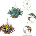 Artificial Hanging Plants Flowers with Basket 2 Packs, Artificial Hanging Flowers for Outdoors, Faux Hanging Plants Outdoor, Fake Flowers, Yellow+Purple+Pink+Red&Blue