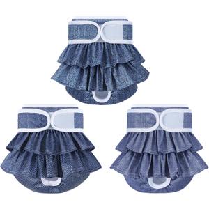 Reusable Dog Diapers Female 3 Pack Doggie Diapers for Period Heat Incontinence Puppy Training (Small, Jeans)