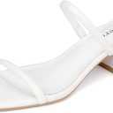 Goderci Women's Chunky Block Low Heeled Sandals Two Strap Square Open Toe Slip On Mule Heels(10,White)