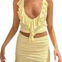 Juakoso Women 1 Piece Mini Skirt Set Bodycon Backless Halter Cami Top (Small, Seven Yellow)