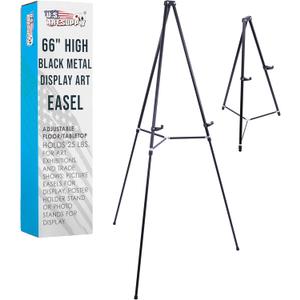 U.S. Art Supply 66" High Black Metal Display Art Easel - Large Adjustable Height Portable Easel Stand, Sign Display, Holds 25 lbs - Floor & Tabletop Easels, Sign Stand
