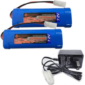 GEILIENERGY 7.2V RC Battery Pack (2 Pack) 3800mAh High Capacity 6-Cell NiMH Flat Battery Pack w/Standard Tamiya Connector+7.2V Smart Charger (1 PCS)