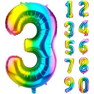 DecorWoo 40 inch Rainbow Number 3 And 5 Balloon, Colorful Gradient Number 3 Birthday Balloons, Large Number Foil Balloons for Party Supplies Wedding Anniversary Events Decorations, Pack Of 4 