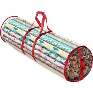 2 x ZOBER Round Christmas Gift Wrapping Paper Organizer Storage - 40 Inch Gift Wrap Storage Containers - Wrapping Paper Holder, Clear PVC Waterproof, Fits 25 Standard Rolls - Red