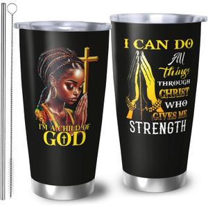 Africian American Christian Gifts for Women, 20oz Religion Gifts Coffee Mugs, Afro Black Mom Gift Tumbler, Christian Tumbler for Women Faith