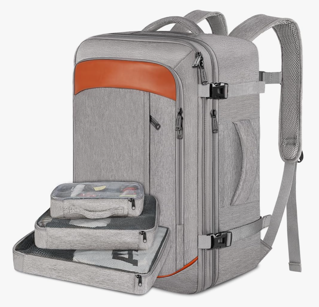 Vancropak Carry on Backpack, Extra Large 40L Airline Approved Travel Backpacks with 3 Packing Cubes for Women Men, Water Resistant Expandable Overnight Luggage Daypack Business Weekender Bag, Grey