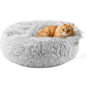 Himax Dog Beds for Small Dogs, Donut Dogs Bed with Blanket Attached, Calming Dog Bed Washable (20"/26"/35") Light Grey for Puppy