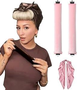 Velvet Heatless Curling Set No Heat Hair Curlers Overnight Curls Blowout Rods Soft Large Foam Hair Rollers to Sleep in for Long Hair Heatless Curling Rod Headband Jumbo Flexi Rods Curler - 3PC Pink