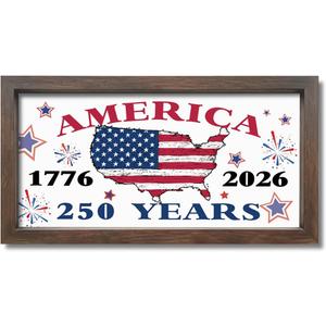 Fourth of July Party Decor Wood Sign, America 1776-2026 250 Years | Patriotic Wall Plaque, Hanging Wood Sign, Farmhouse Printed Wall Art, Home Decor