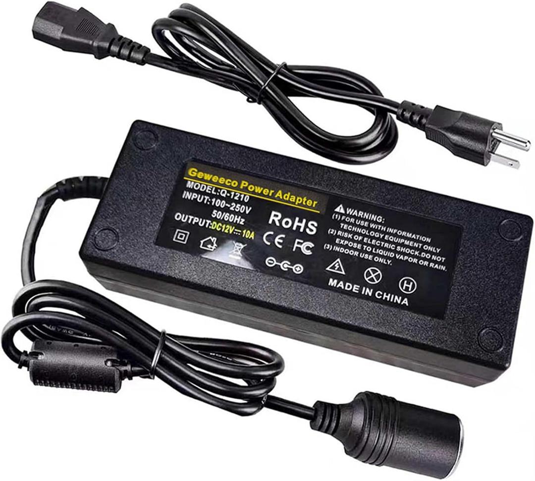 AC to DC Converter, 100V ~ 240V to 12V 10A 120W, Car Cigarette Lighter Socket AC/DC Power Supply Adapter Transformer for Tire Inflator, Car Refrigerator, Car Vacuum Cleaner, and Other Car Devices