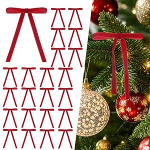 24 Pcs Velvet Bows for Christmas Tree Decorations, Vintage Velvet Ribbon Bows for Christmas Tree Garland Wreath Gift Wrapping Xmas Ornaments (3/8'' Wide, 5 * 7 inch)