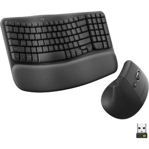 Logitech Wave Keys & Lift Vertical Mouse - Ergonomic Wireless Keyboard and Mouse Combo - with Cushioned Palm Rest, Easy-Switch, Bluetooth, for Multi-OS, Windows/Mac - Graphite