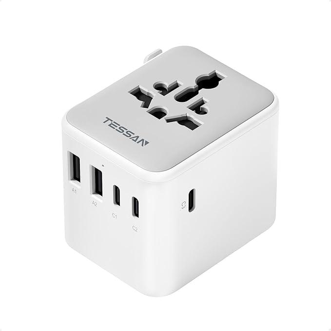 TESSAN Universal Travel Adapter, International Power Adapter with 4 USB Ports (1 USB C), Worldwide Plug Adaptor Wall Charger for USA to Europe UK France Germany Spain Ireland Australia(Type C/G/A/I)