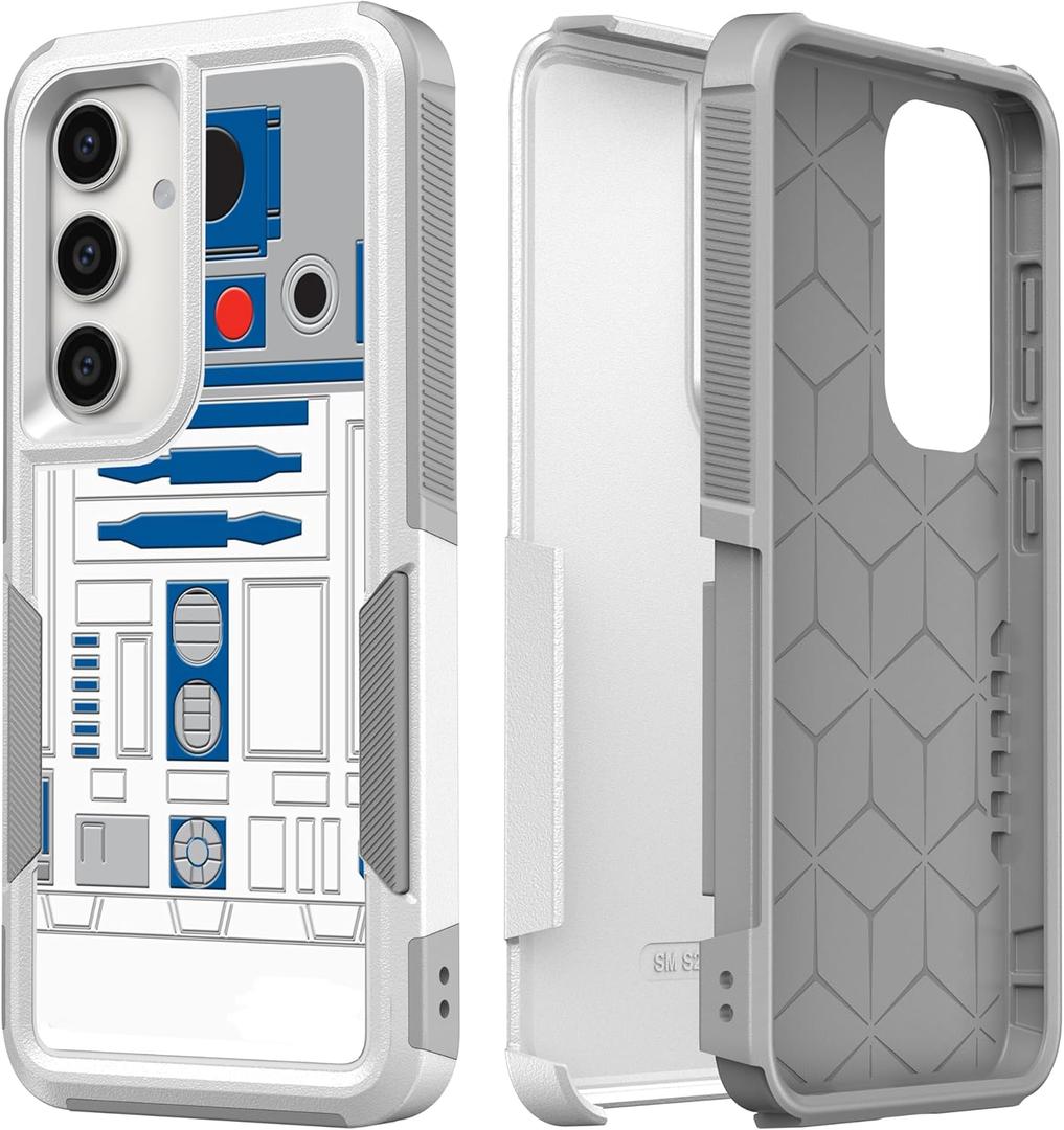 for Galaxy S25 +, Robot Pattern Shock-Absorption Hard PC and Inner Silicone Hybrid Dual Layer Armor Defender Case for Samsung Galaxy S25 Plus White