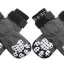 PUPTECK Anti-Slip Dog Socks with Double Sides Grips for Small Medium Large Dogs Hardwood Floors Prevents Licking, Dog Shoes for Hot Pavement Traction Control Paw Protector for Senior Dogs, Grey S,4 Count