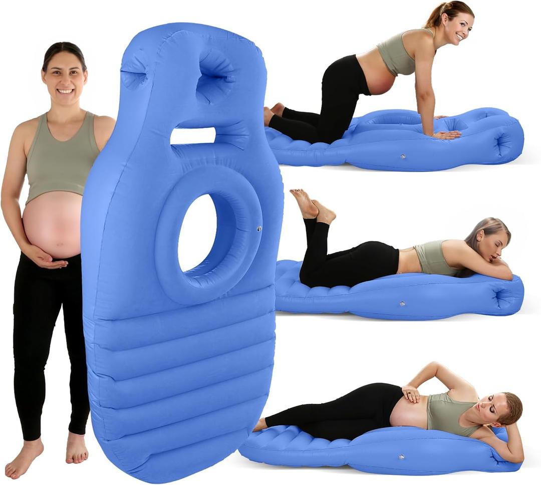 Pregnancy Blow Up Pillow, Belly Mattress for Pregnant Women with Electric Pump, Full Body Maternity Airbed with Hole for Stomach Sleeping, Back Pain & SPD Relief, Blue, 182cm*66cm/63*33.5inches