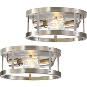 2-Pack Close to Ceiling Lights, Modern Brushed Nickle Semi Flush Mount Ceiling Light Fixture, 11 Inch E26 Base Indoor Kitchen Ceiling Lamp for Kitchen Bedroom Living Room Hallway