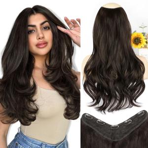 ALXNAN Clip in Hair Extensions,Dark Brown Long Wavy Hair Extensions Soft Synthetic Thick Hairpieces for Women 20 Inch