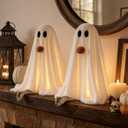 Halloween Decorations-2 Pack Light-Up Sherpa Ghosts with Pumpkin Halloween Decor Indoor Cute Ghost Tabletop Decor for Party Home Kitchen and Fireplace
