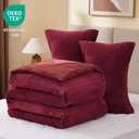 ChiXpace Flannel Fleece Comforter King Set - Furry Burgundy Leaves Pattern Faux Fur Bed Set, Winter Ultra Soft Fuzzy Comfort Set, Velvet Bedding Set for Bed with 2 Pillow Cases