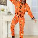 Veseacky Matching Family Pajamas Sets Skeleton Glow in Dark Jumpsuit Halloween Hooded One-Piece Zipper PJS Family Jammies (Orange, XXL)