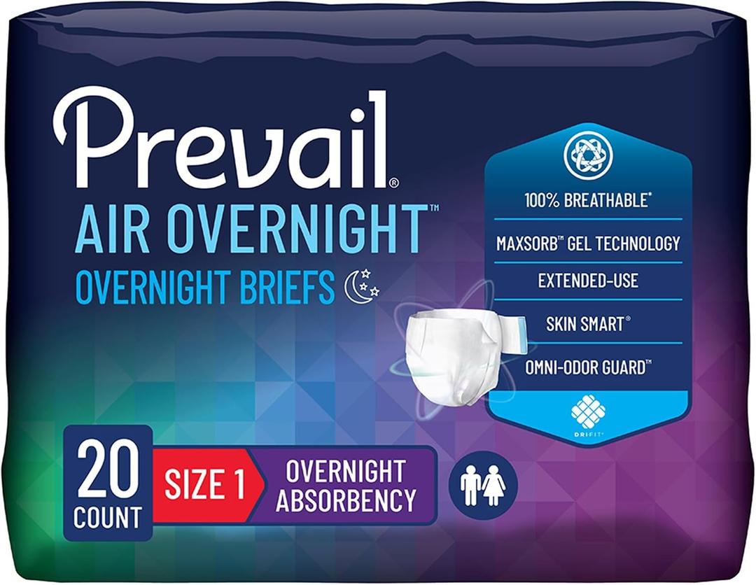 Prevail Air Overnight Adult Incontinence Brief Size 1 / Medium Heavy Absorbency Overnight, NGX-012/1, 58, 80 Ct