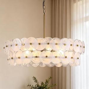 30.3'' Cloud Glass Chandelier Modern, Gold Chandeliers Elegant, Dimmable 8-Light Pendant Ceiling Light Fixture for Girls Room Bedroom Dining Living Room Foyer Kitchen Entryway