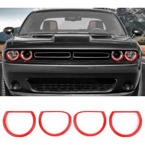 RAZPOY Headlight Lamp Cover for Challenger Accessories, Front Headlight Cover Exterior Light Trim Decoration for 2015-2022 Dodge Challenger (Red)