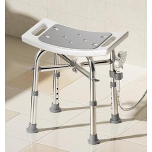 Shower Chair for Inside Shower, FSA/HSA Eligible 350lbs Heavy-Duty Bath Stool with Reinforced Crossbar, Padded Tub Seat, Adjustable Height for Elderly Disabled, Tool-Free Assembly, Rectangular