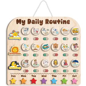 Wooden Daily Routine with Stars, Chore Chart for Kids, Visual Schedule for Kids, Morning Evening Routine Chart, Preschool Routine Chart, Routine Chart for Kids