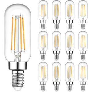 E12 Edison LED Light Bulbs 40 Watt Equivalent Candelabra, Dimmable 2700K Warm White T6 Clear LED Bulbs 4W 400lm Vintage T25 for Chandelier Ceiling Fan, Tubular Small Filament Bulbs, Pack of 12 