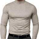 Zengjo Thermal Undershirt for Men Long Sleeve Mock Turtleneck(Heather Brown,XXL)