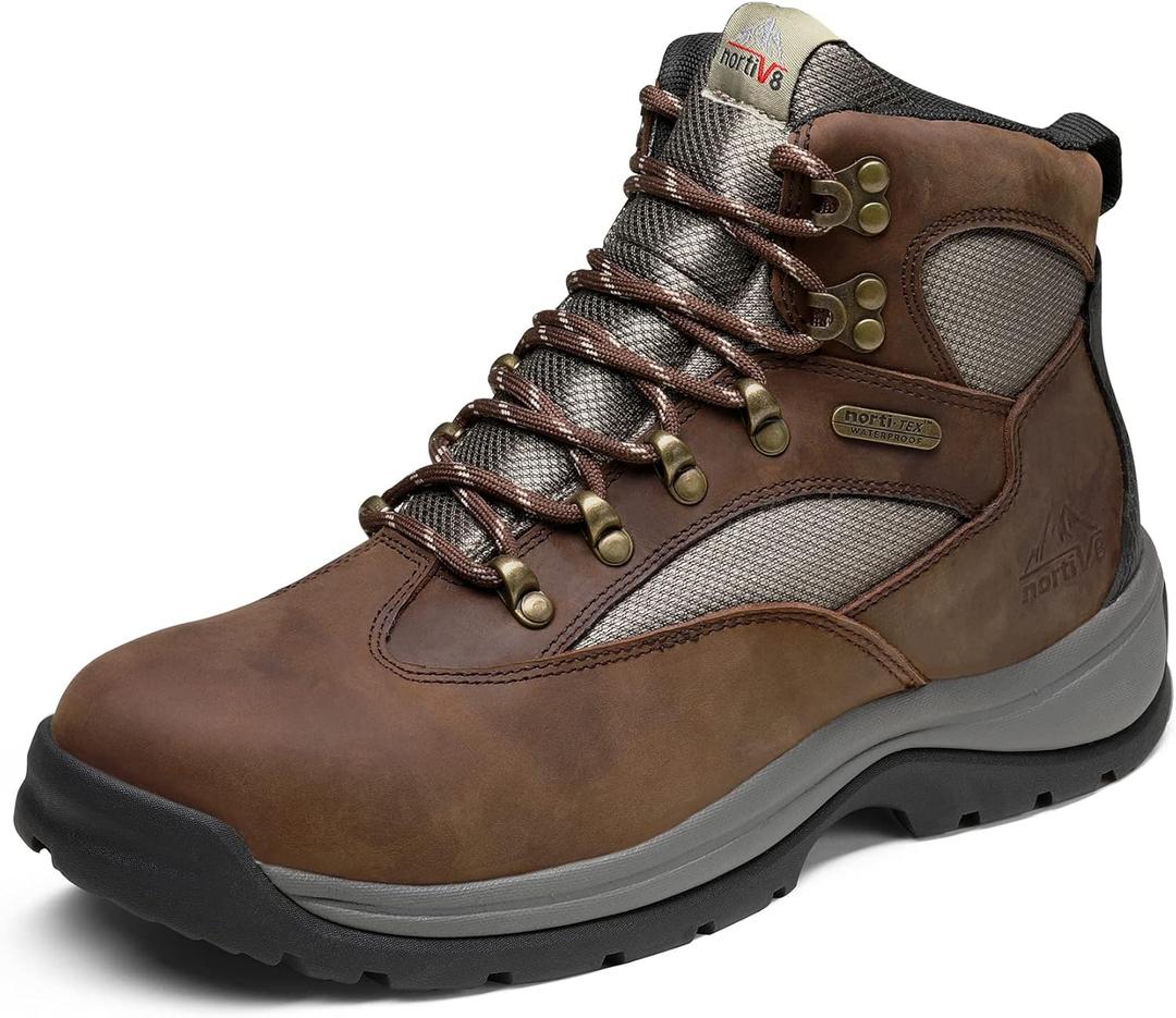 NORTIV 8 Steel Toe Work Boots for Men Waterproof Slip Resistant Safety Construction Boots (10.5, Brown)
