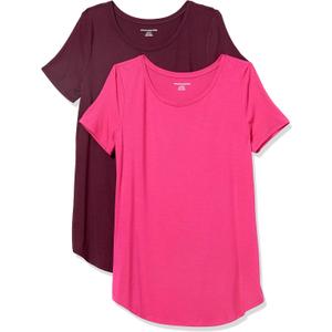 Amazon Essentials Women's Short-Sleeve Scoopneck Tunic Tops, Pack of 2 ( XS)