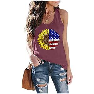Flag Day Tank Top Shirts for Women Funny Graphic Sleeveless Tops American Flag Star Striped Shirt Outdoor Vest, Size Large