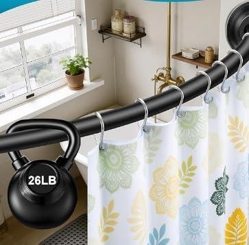 Black Curved Shower Curtain Rod Curved Shower Rod 50-72 Inch Adjustable Round Shower Curtain Rod Heavy Duty Tension Curved Shower Rod for Bathroom Non-Slip Rustproof Matte Black