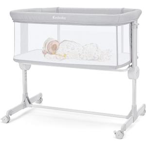 Ezebaby Baby Bassinet Bedside Sleeper, Portable Bedside Bassinet for Baby Newborn Infants with Adjustable 7 Heights and All Mesh Sides, Mattress & Sheet Included (Light Gray)