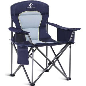 ALPHA CAMP Oversized Camping Folding Chair Heavy Duty Lawn Chair with Cooler Bag (Blue)