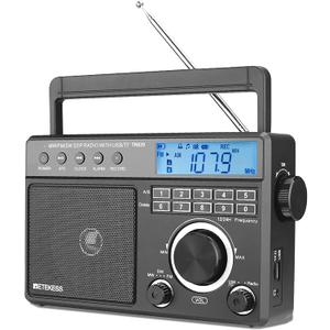 Retekess TR629 Portable Shortwave Radios, Digital Radio AM FM Plug in with DSP, Support Backlight LCD Display, Digital Tuning and Preset, USB, Micro SD, Clock, Recorder