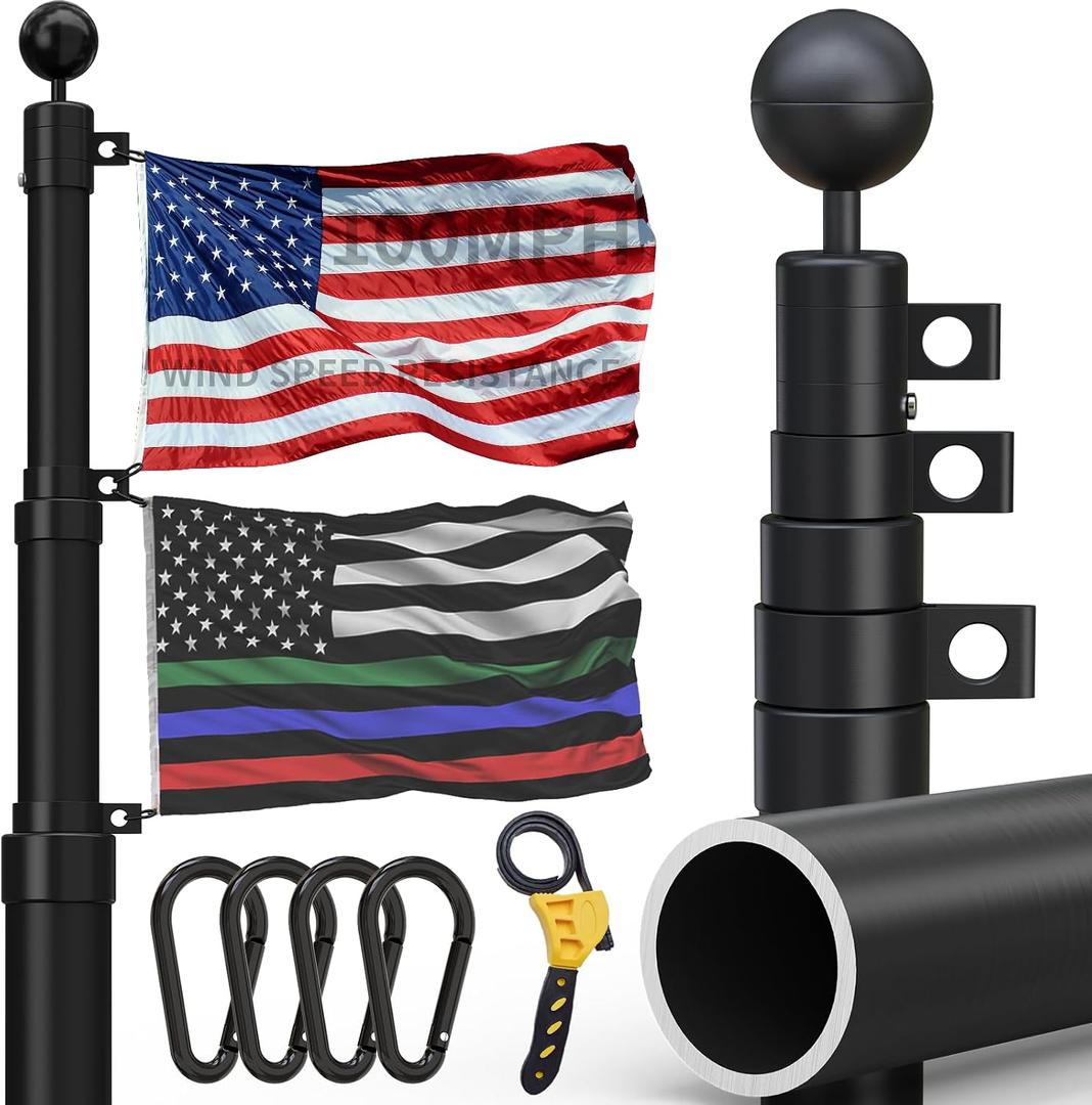 20FT Telescoping Flag Pole for Outside House, 11-Gauge Heavy Duty Aluminum Flagpole Kit with 3x5 Embroidered American Flag for Residential Commercial Outdoor Use,100MPH Wind Resistant