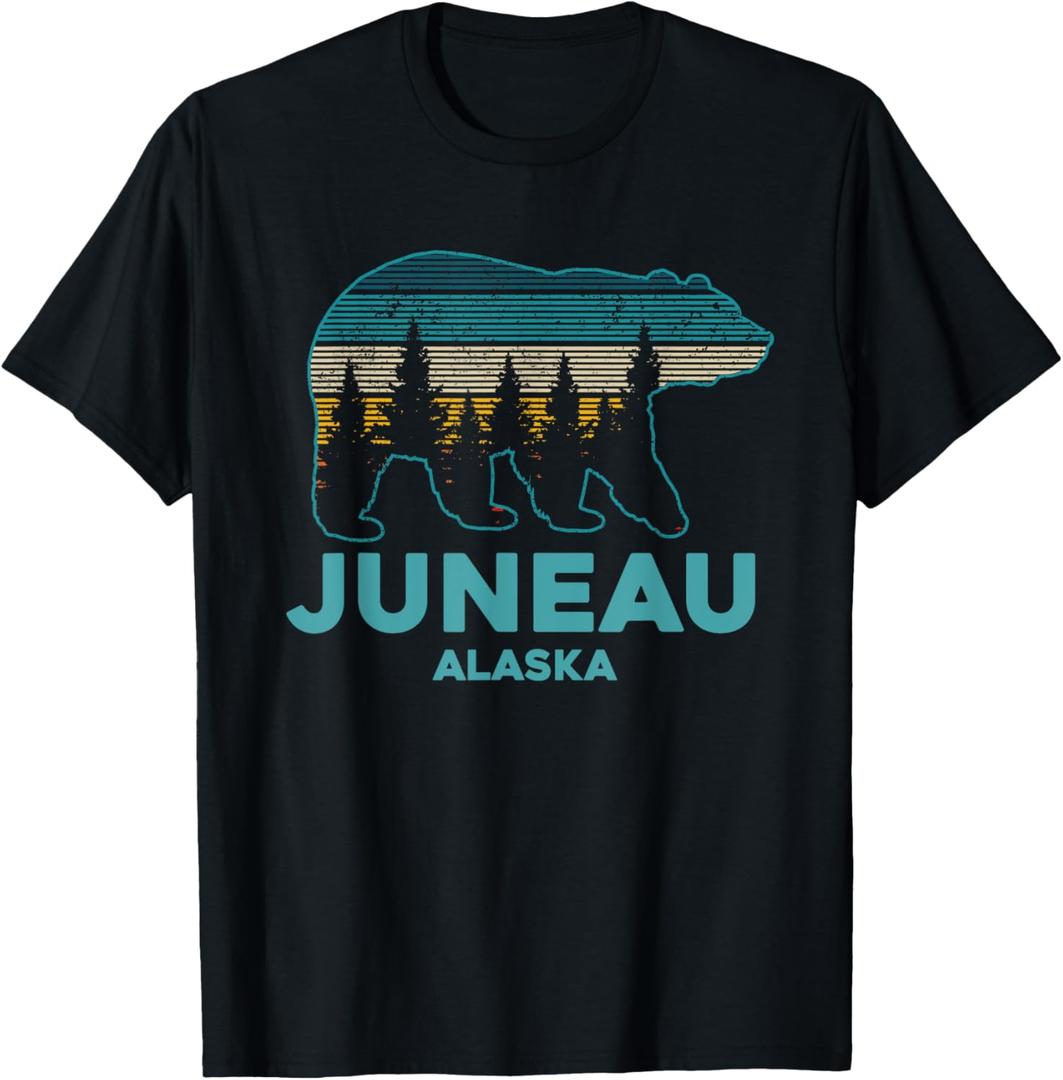 Juneau Alaska Grizzly Bear Souvenir T-Shirt (Small, Black)