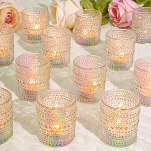 24 Pcs Votive Candle Holders, Glass Holders Bulk for Table Centerpiece, Tea Lights Candle Holders for Wedding Shower, Party and Home Decor Iridescent