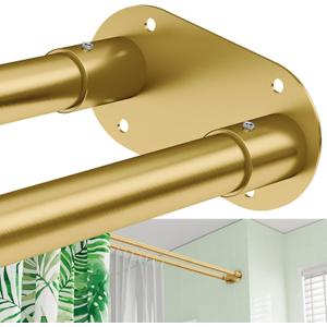 Double Shower Curtain Rod, Adjustable 28 to 76 Inches Wall Mounted Double Shower Rod Rustproof, Gold Shower Curtain Pole for Bathroom, Laundry Room, Bathtub and more